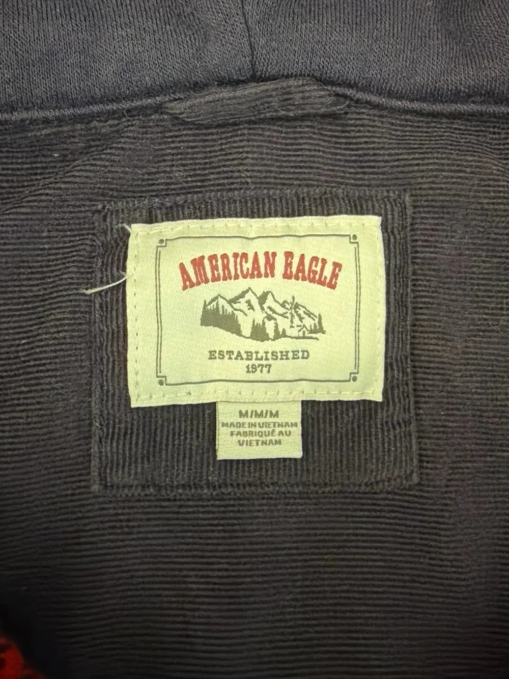American Eagle Red Black Plaid Flannel Hoodie | Men’s Medium | Grunge Y2K
